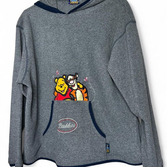 Vintage Disney Winnie the Pooh & Tigger Fleece Hoodie Pullover 90s Y2K small - Picture 1 of 5